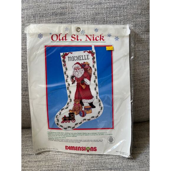Vintage Dimensions Old St Nick Cross Stitch Stocking 1987 Christmas NOS - Picture 1 of 2